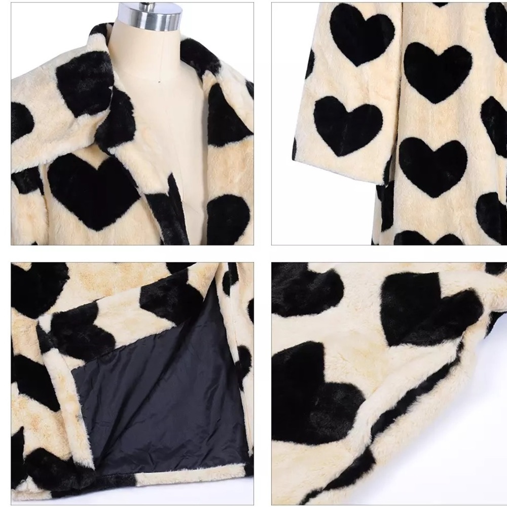 Black Hearts Pari Faux Fur Lux Driving Midi Coat, Fluffy Jacket - Picture 15 of 16